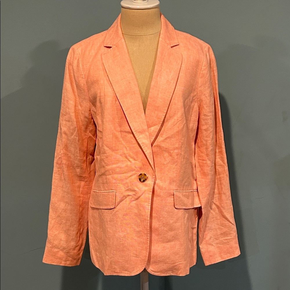Talbots Peach Linen Single Button Blazer Jacket size 6 Preppy Coastal Casual